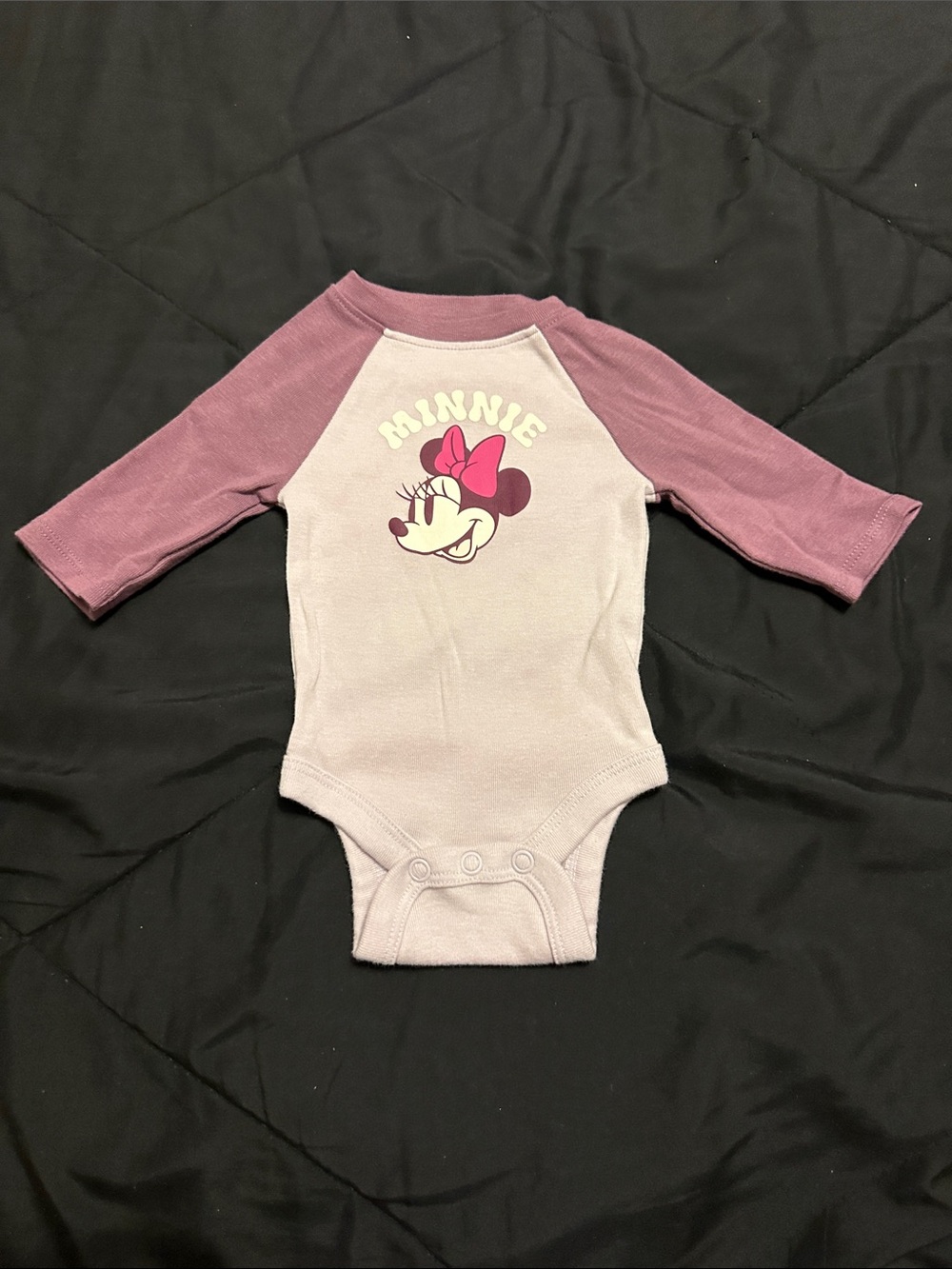 Disney Mauve & Cream Minnie Raglan Baby One-Piece